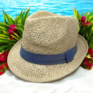 Express Straw Natural Raffia Fedora Gangster Hat Trilby Cuban Hip Hop Beach O/S
